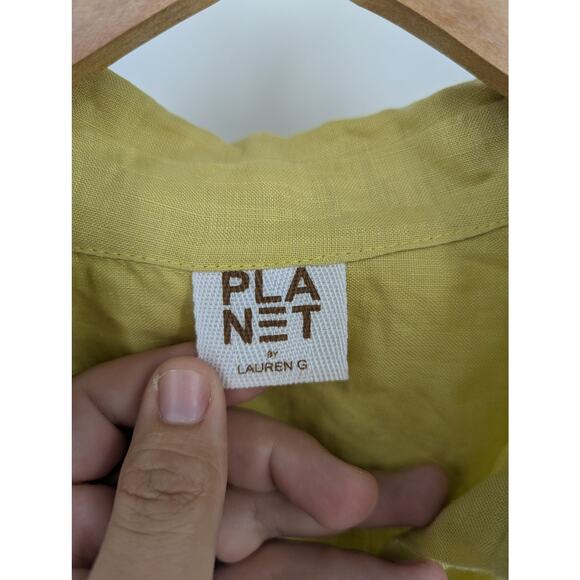 Planet by Lauren G 100% Linen Button Front Oversized Blouse Yellow Made in USA L - Picture 4 of 8